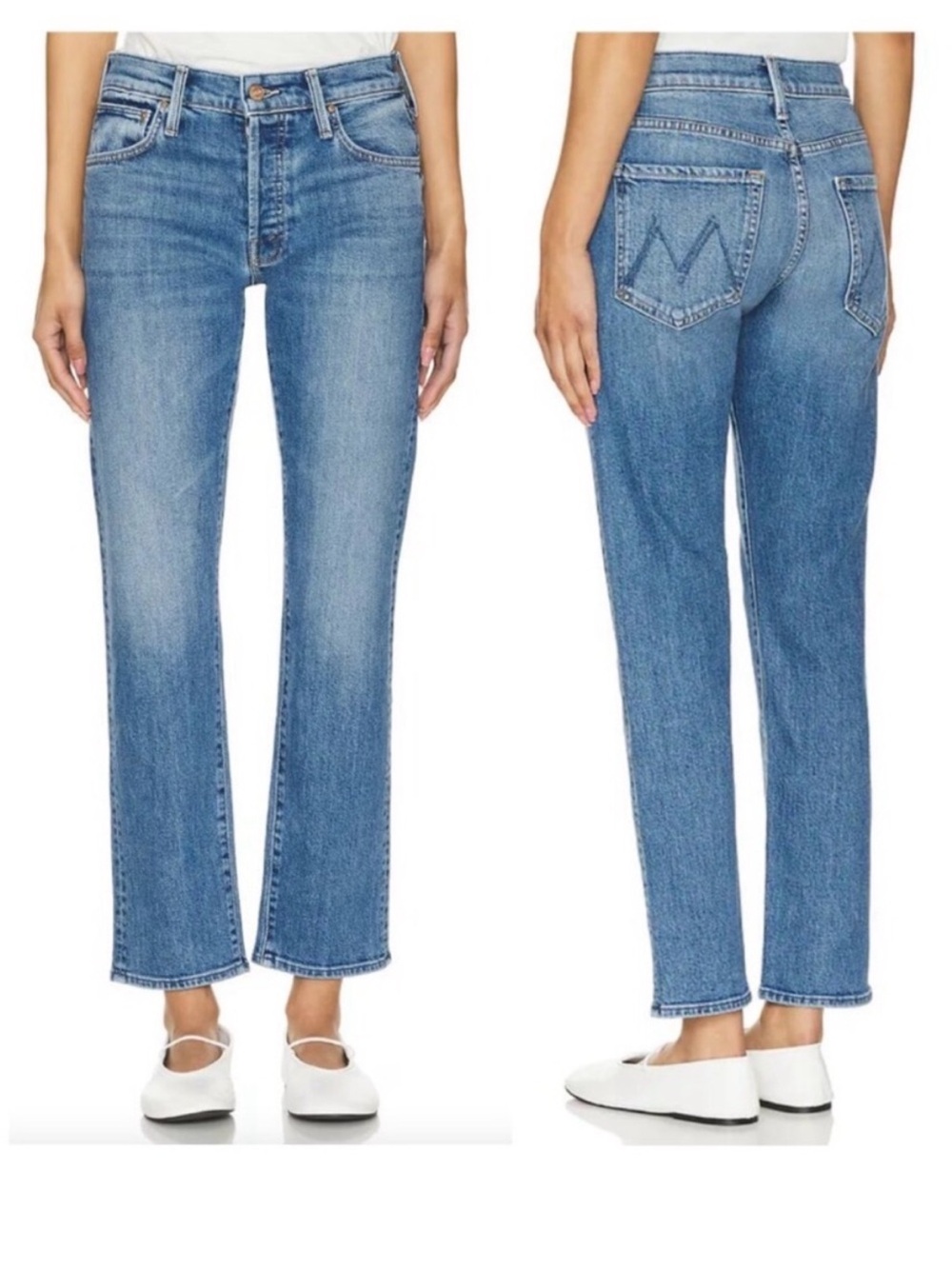 MOTHER Denim The Hiker Hover Mid Rise Straight Jeans Penny For Your Thoughts 25